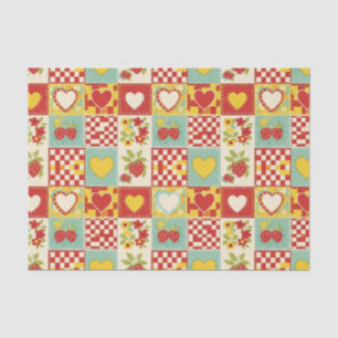Retro Strawberry Patchwork Floral Pattern Tissue Paper