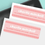 Retro strawberry pink return address return address label<br><div class="desc">Fun return address labels with white and pink borders top and bottom on a lighter background. Retro typography. Fonts and colours can be customised with the design tool.</div>