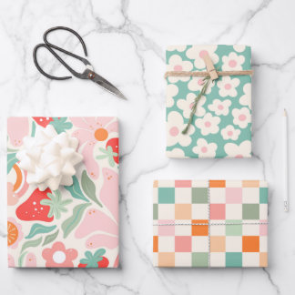 Retro strawberry  wrapping paper sheet