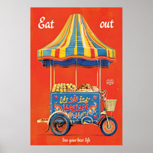 Retro Street Food Cart Art Print Colorful Eatery