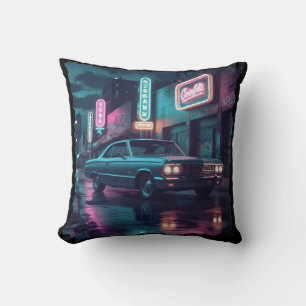 Retro Street Scene Art 1940s Classic Car Cushion