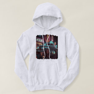 Retro Street Scene Art 1940s Classic Car Hoodie
