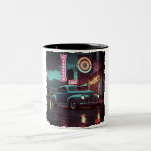 Retro Street Scene Art 1940s Classic Car Two-Tone Coffee Mug