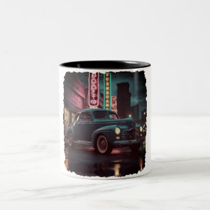 Retro Street Scene Art 1940s Classic Car Two-Tone Coffee Mug