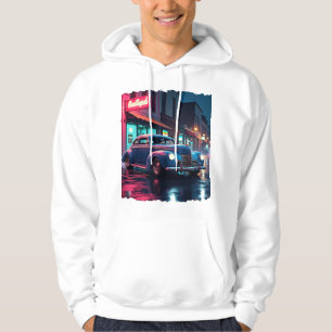 Retro Street Scene Art Vintage 1940s Classic Car Hoodie