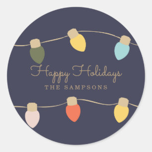 Retro String Lights Classic Round Sticker