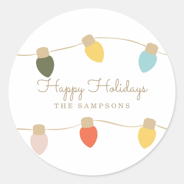 Retro String Lights Classic Round Sticker (Front)