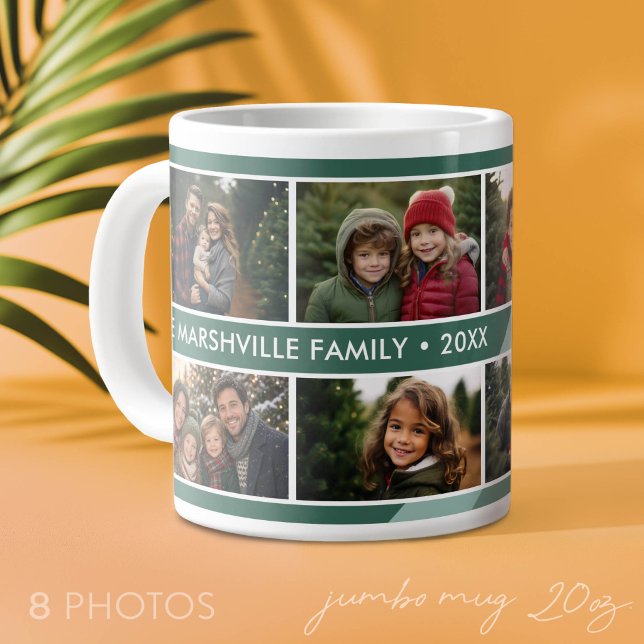 Retro Stripe - 8 Photo Collage Large Coffee Mug (Custom Photo Mug on a Jumbo Size Cup)