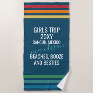 Retro Stripe Beaches & Besties Personalised Beach Towel