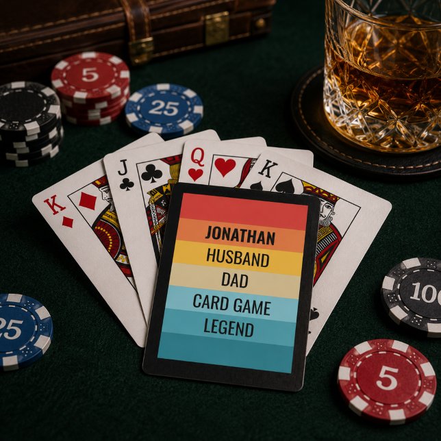 Retro Stripe Card Game Legend Custom Name  (Personalize with name of choice, edit text to add Grandpa, Pop, PawPaw or other dad words of choice)