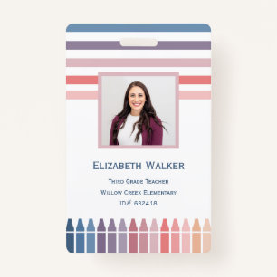 Retro Stripe Crayon Teacher Employee ID Badge