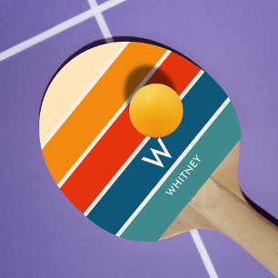 Retro Stripe Monogram Personal Ping Pong Paddle