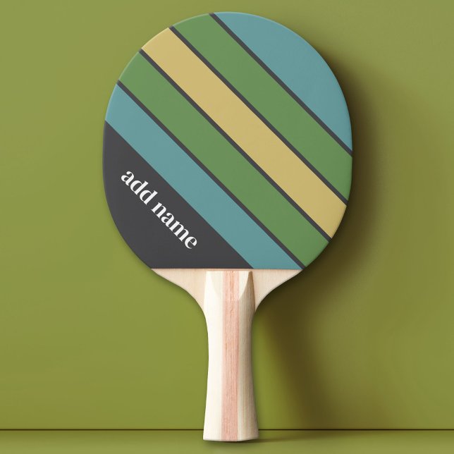 Retro stripe pattern grey blue green - Custom Name Ping Pong Paddle (Custom Ping Pong Paddle)