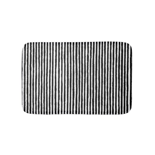 Retro Stripe Pattern Vertical Black and White BW Bath Mat (Front)