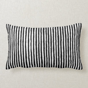 Retro Stripe Pattern Vertical Black and White BW Lumbar Cushion