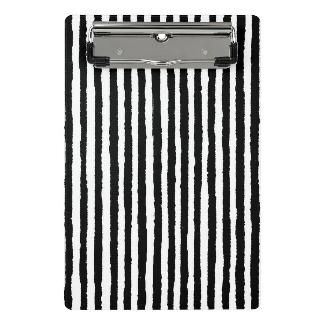 Retro Stripe Pattern Vertical Black and White BW Mini Clipboard (Front)