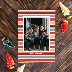 Retro Stripe Photo Christmas Holiday Card