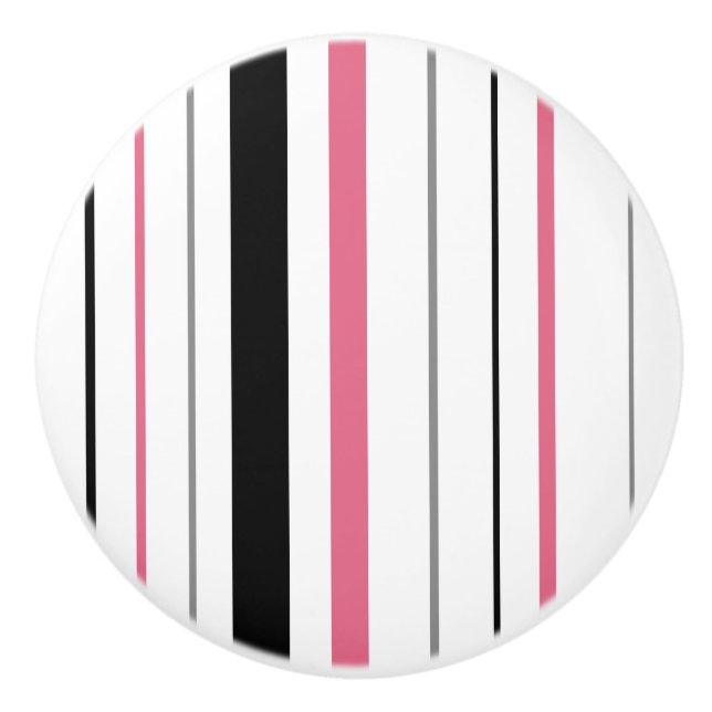 Retro Stripe pink black grey ceramic knob (Front)