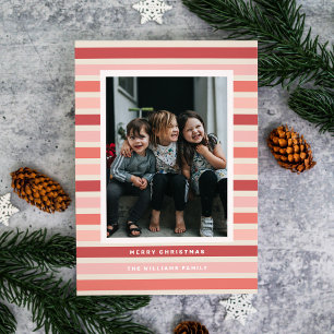 Retro Stripe Shades of Pink Photo Christmas  Holiday Card
