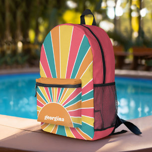 Retro Stripe Sunrise - Boho Colours - Custom Name Printed Backpack