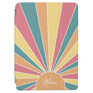 Retro stripe sunrise - pastel rainbow script name iPad air cover