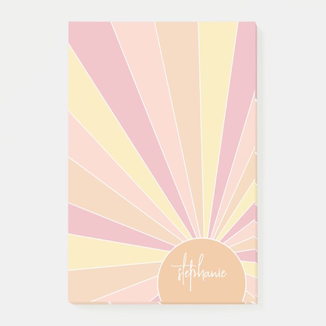 Retro stripe sunrise - pastel rainbow script name post-it notes (Front)