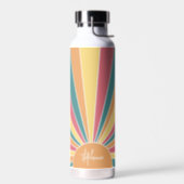 Retro stripe sunrise - pastel rainbow script name water bottle (Left)