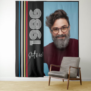 Retro Stripe Vintage 1986 40th Birthday Photo Tapestry