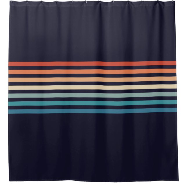 Retro Striped 70s Minimalist Pattern Shower Curtain (Front)