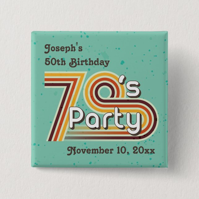 Retro Striped 70's Party Button (Front)