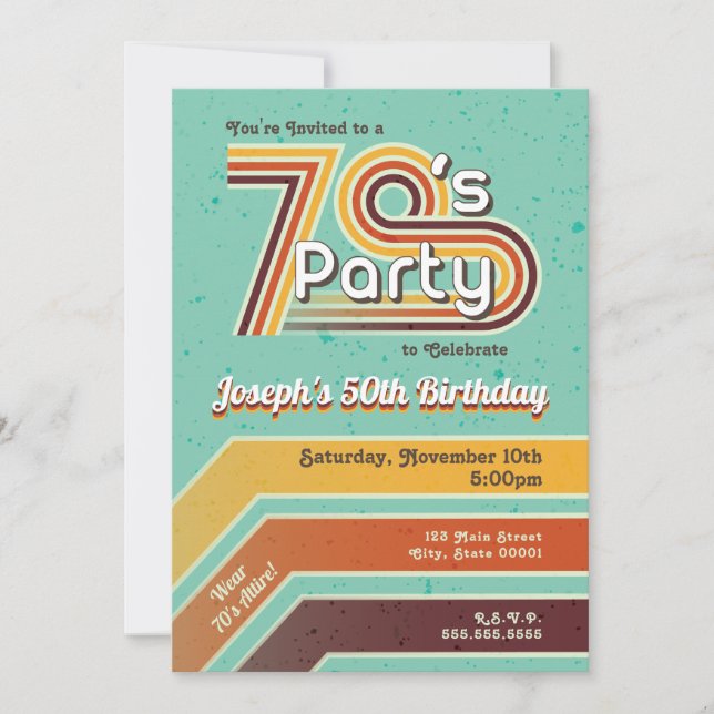 Retro Striped 70's Party Invitation (Front)