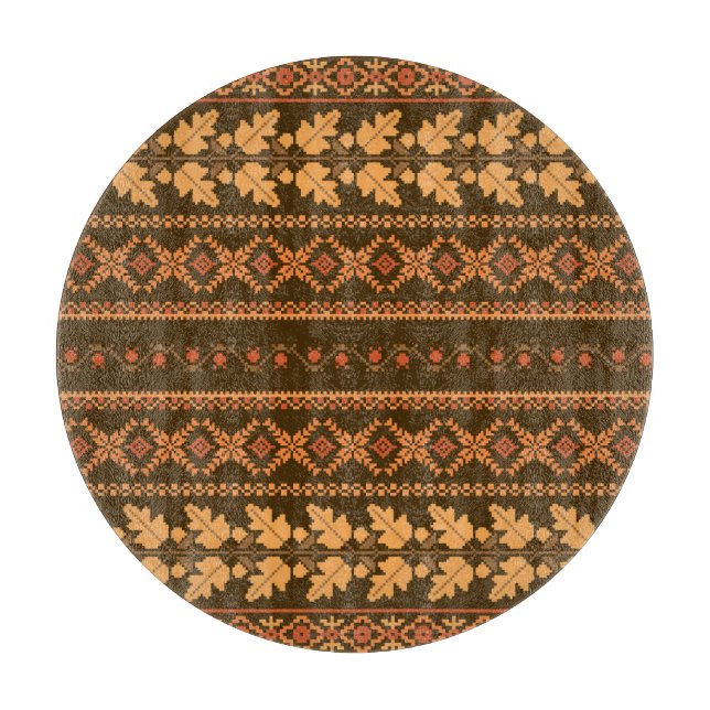 Retro Striped Autumn Cross-Stitch Cutting Board (Front)
