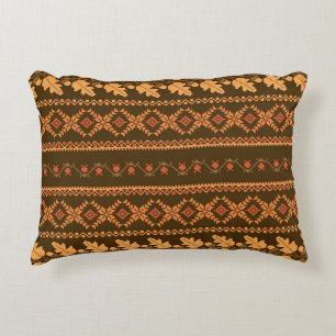 Retro Striped Autumn Cross-Stitch Decorative Cushion