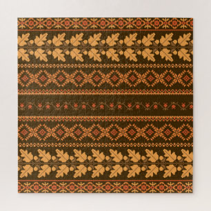 Retro Striped Autumn Cross-Stitch Jigsaw Puzzle