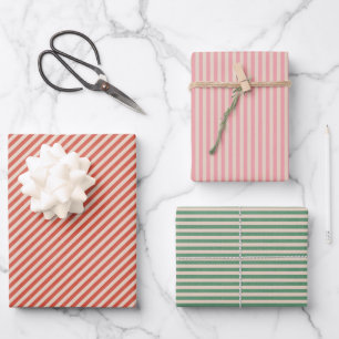 Retro striped boho wrapping paper for Christmas
