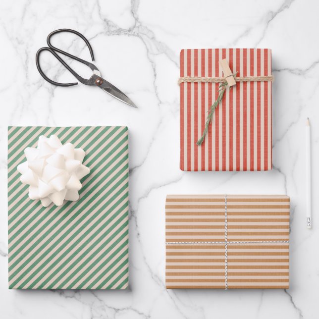 Retro striped boho wrapping paper for Christmas (Front)