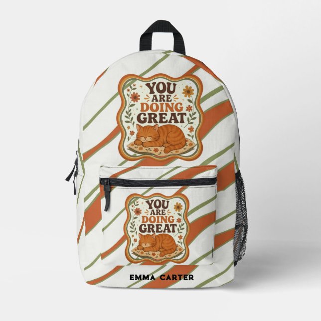 Retro Striped Cat Motivation Backpack (Front)