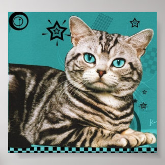 retro striped cat poster