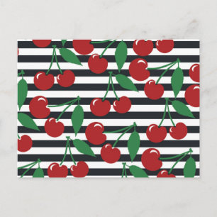 Retro Striped Cherry Pattern Postcard