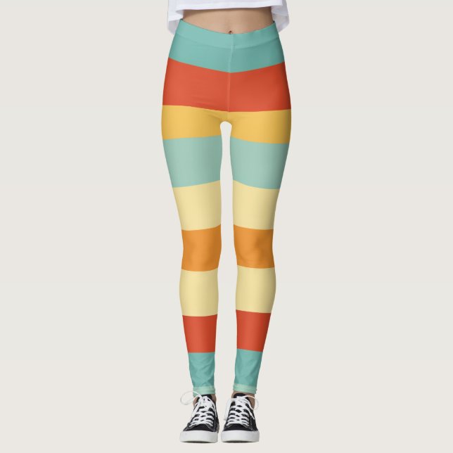 Retro striped colour pattern leggings (Front)