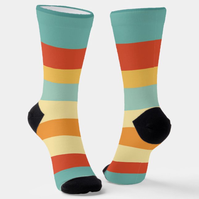 Retro striped colour pattern socks (Angled)