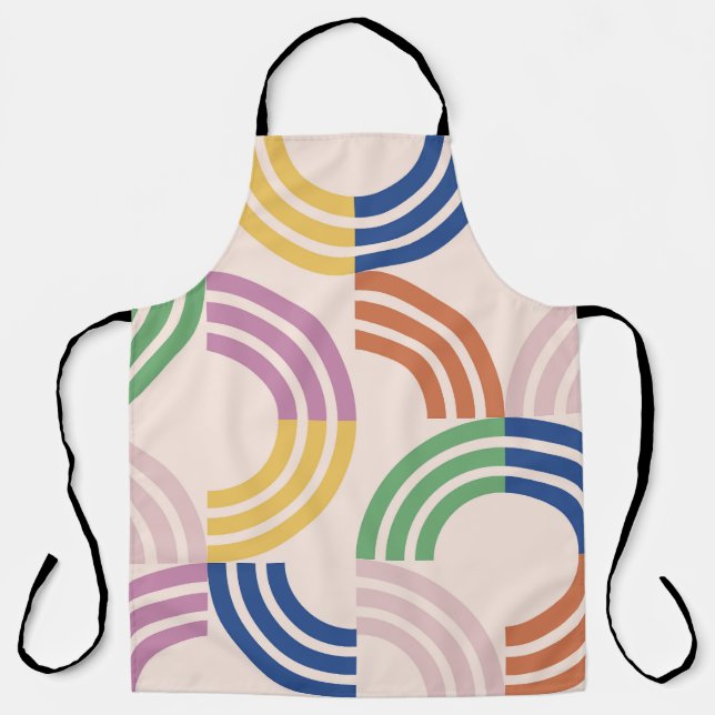 Retro Striped Curves Geometric Background Apron (Front)