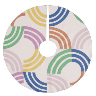 Retro Striped Curves Geometric Background Brushed Polyester Tree Skirt