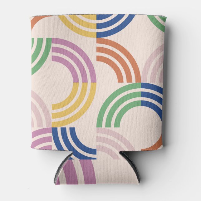 Retro Striped Curves Geometric Background Can Cooler (Front)
