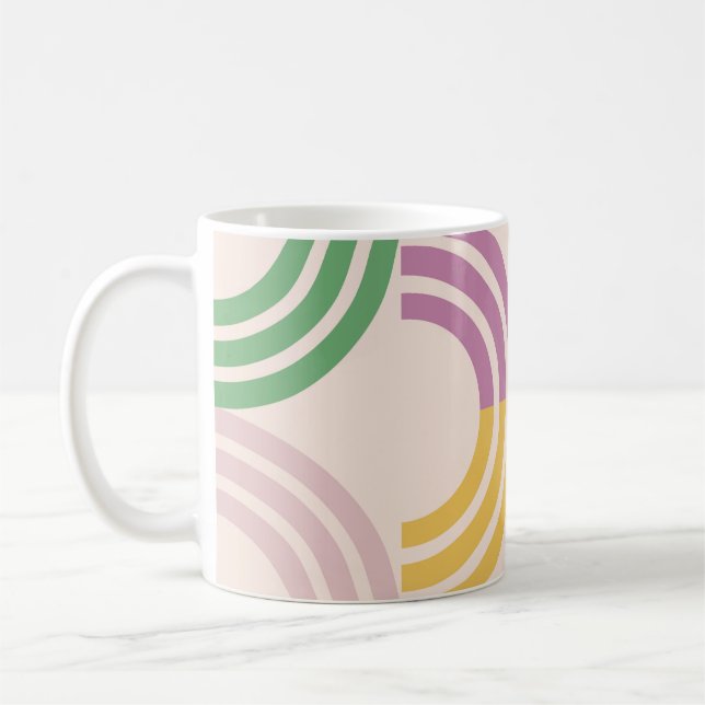 Retro Striped Curves Geometric Background Coffee Mug (Left)