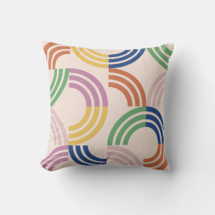 Retro Striped Curves Geometric Background Cushion