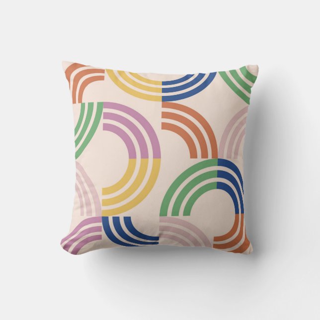 Retro Striped Curves Geometric Background Cushion (Front)