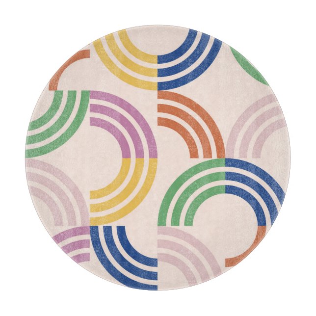 Retro Striped Curves Geometric Background Cutting Board (Front)