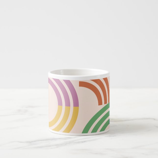 Retro Striped Curves Geometric Background Espresso Cup (Front)