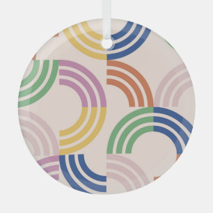 Retro Striped Curves Geometric Background Glass Tree Decoration